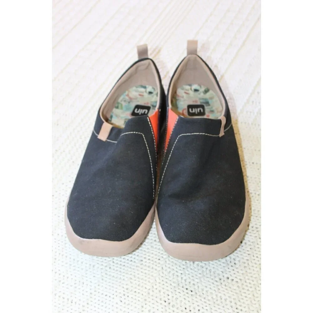 UIN Slip On Canvas Lightweight Flats Sneakers Size 11.5 Black Shoes elastic band